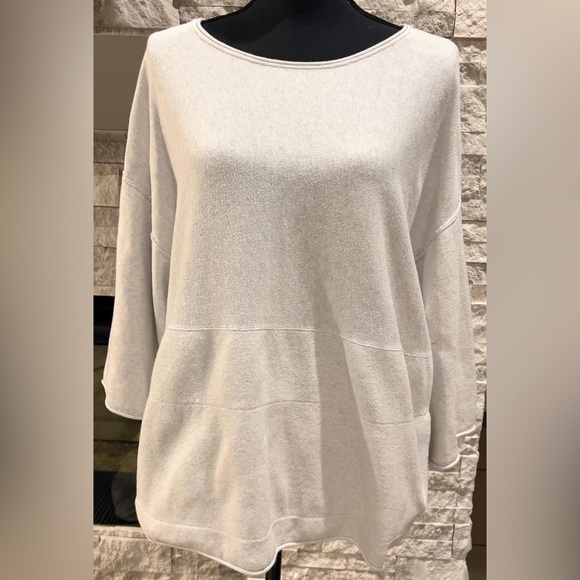 PureJill Oversized Cotton/Cashmere blend Small sweatshirt off white/gray tone - Picture 1 of 9